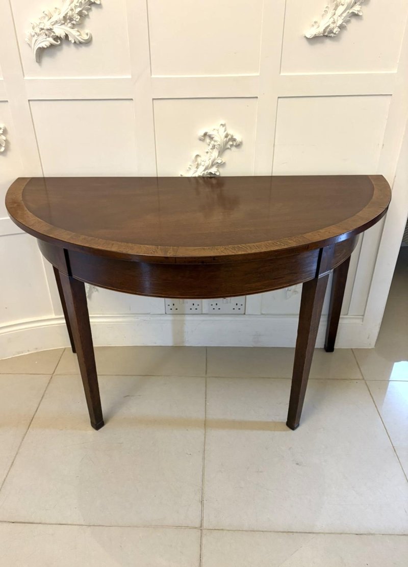 Large Pair of Antique George III Quality Figured Mahogany Demi Lune Console Tables